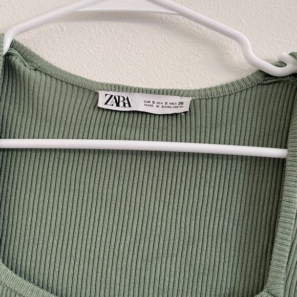 Zara Sweater Dress Women S Green Midi Knit Minimalist Casual Boho Squareneck - Picture 3 of 7